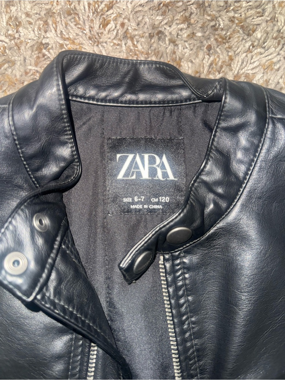 Zara Black Faux Leather Moto Jacket with Snap Collar
